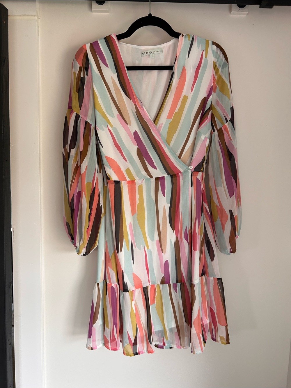 cleo Multicolor Brushstroke Tie-Waist Mini Dress in Pastel & Earth Tones